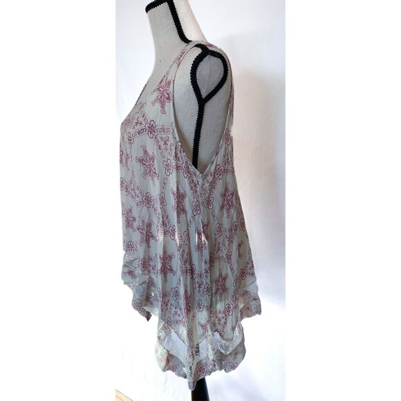 Mimi Chica Soho Sharkbite Tunic | Pink Paisley Lace Trim Festival Top | Size M - Picture 5 of 15